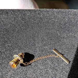 Tie Tac or Lapel Pin Amber colored stone Gold plated